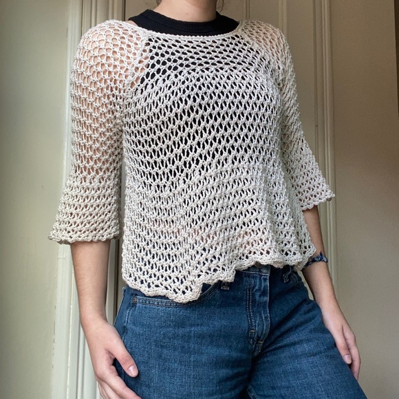 Cream Crochet 3/4 Sleeve Top - Picture 3 of 5